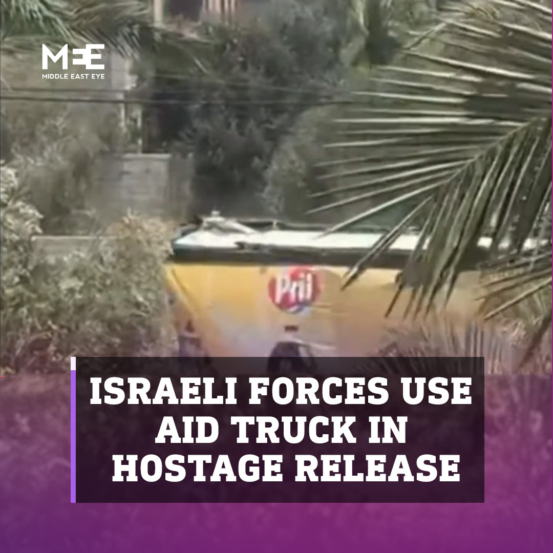 "Is it ethical for the occupation army to use an aid truck to rescue hostages?" Al Jazeera broadcast a video of an aid truck used by Israeli forces in the hostage release operation on Saturday, which resulted in the killing of over 210 Palestinians.