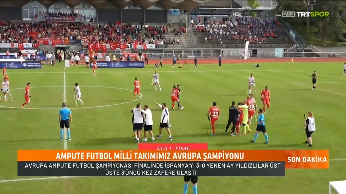 Ampute Futbol Milli Takımımız, 2024 Avrupa Ampute Futbol Şampiyonası final maçında İspanya'yı 3-0 mağlup ederek Avrupa Şampiyonu oldu. 👏🏆 🇹🇷 Sizlerle gurur duyuyoruz!