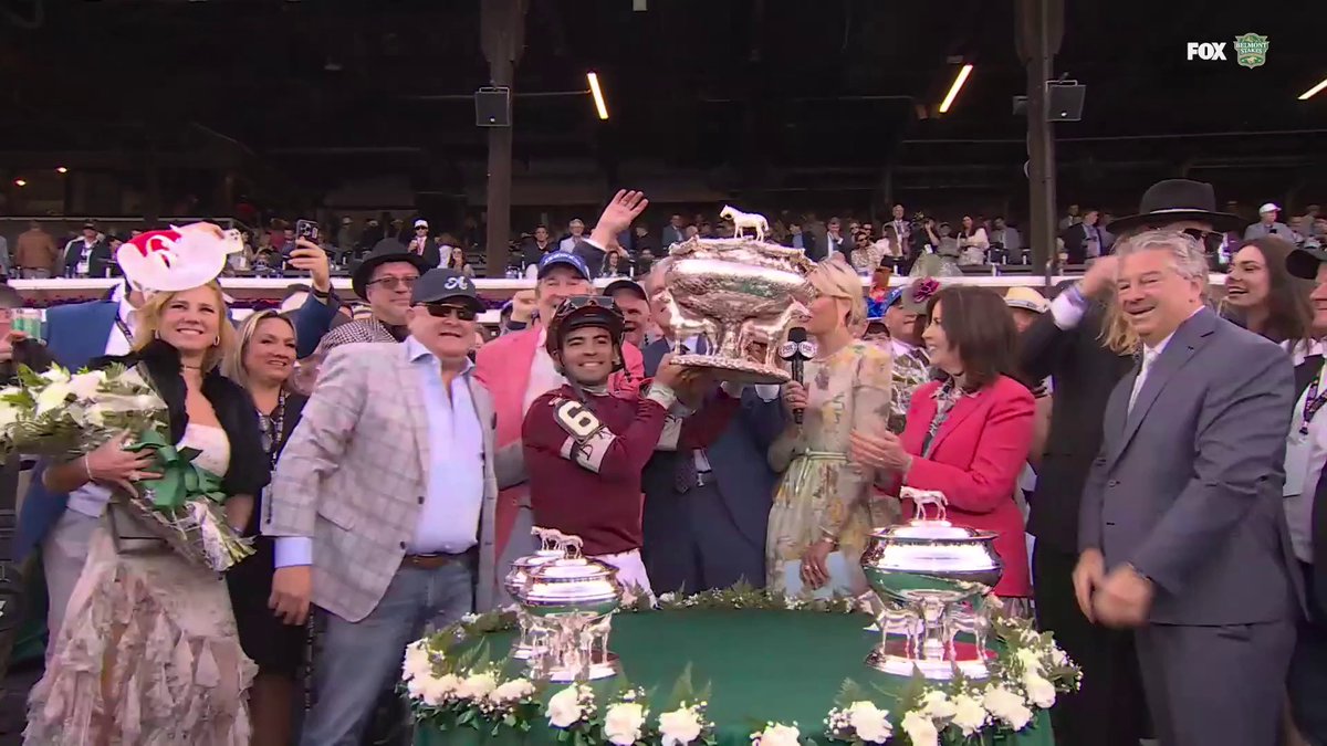 Earned some hardware! ๐ Dornoch Jockey Luis Saez and Trainer Danny Gargan celebrate their win of the Belmont Stakes!