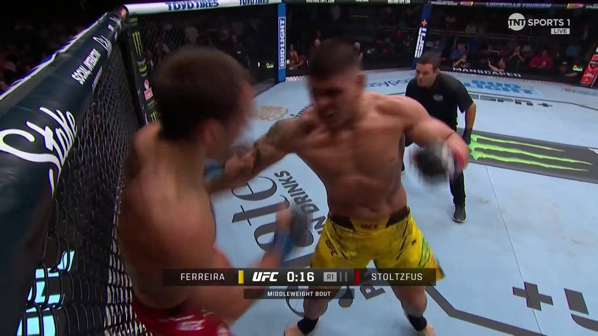 THE SPINNING BACK ELBOW!!! 🤯 Brunno Ferreira just FINISHED Dustin Stoltzfus! 👊 #UFCLouisville | LIVE on TNT Sports &amp; discovery+