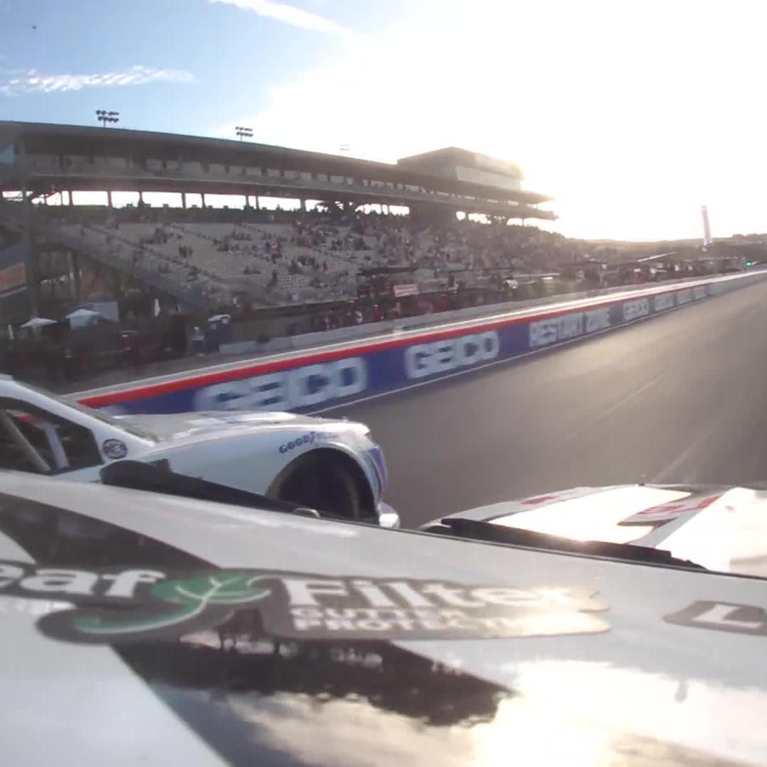 Here is the angle from SVG’s in-car of that final restart battle with Austin Hill. It looks like SVG, who was still on the inside, wasn’t given a full lane to work with. He could have backed out, but it was for the win. #NASCAR