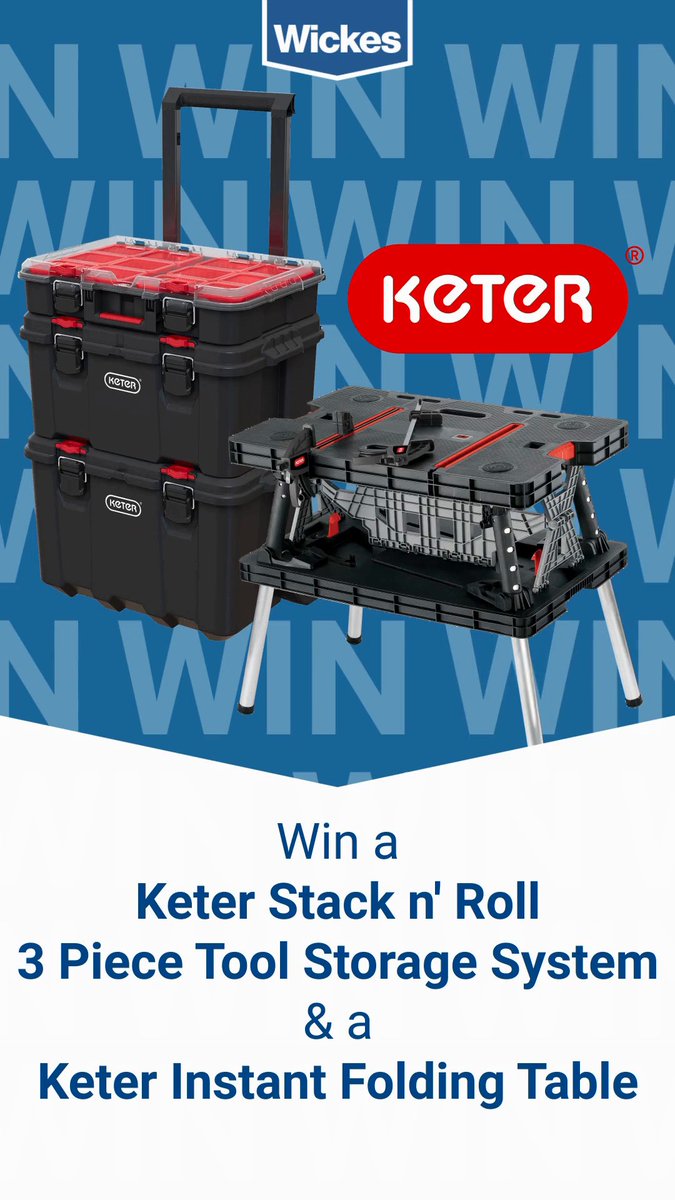 Win the ultimate Father's day bundle which includes a Keter Stack n’ Roll 3 Piece Tool Storage System AND a Keter Instant Folding Table. Simply follow WICKES, like this post, and tag someone who you think will love this bundle.