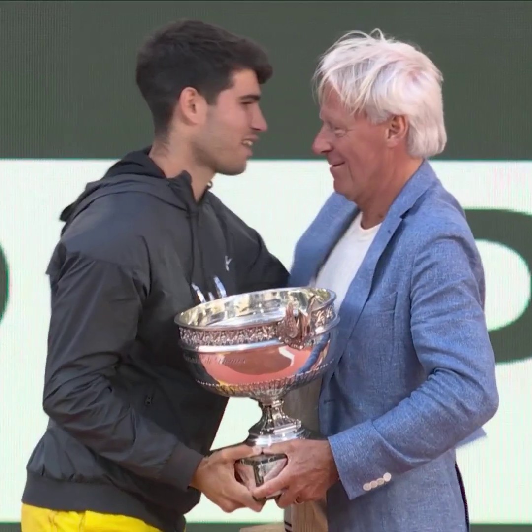 For the first time, Carlos Alcaraz lifts his trophy as the 2024 French Open champion. 🙌 #RolandGarros