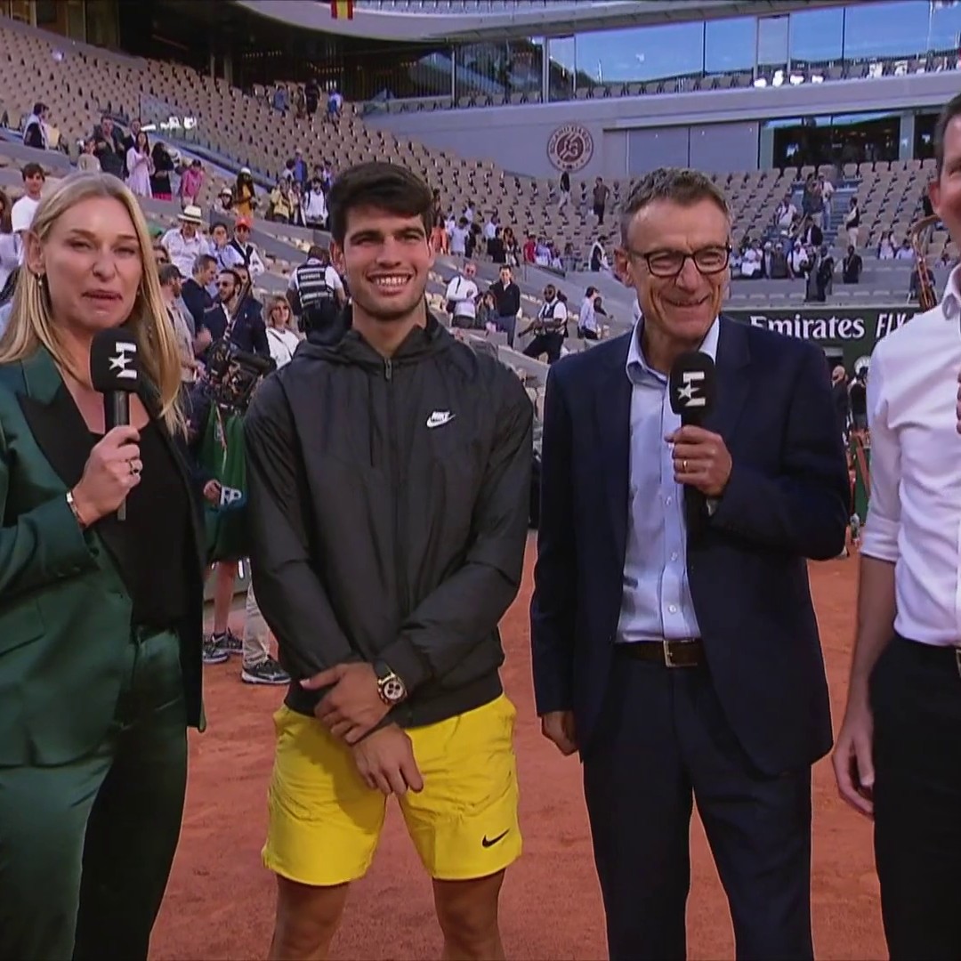 💬 "I've wanted to win this tournament since I was a little kid!" Carlos Alcaraz speaks to Barbara Schett-Eagle after his first Roland Garros win 🏆 #RolandGarros