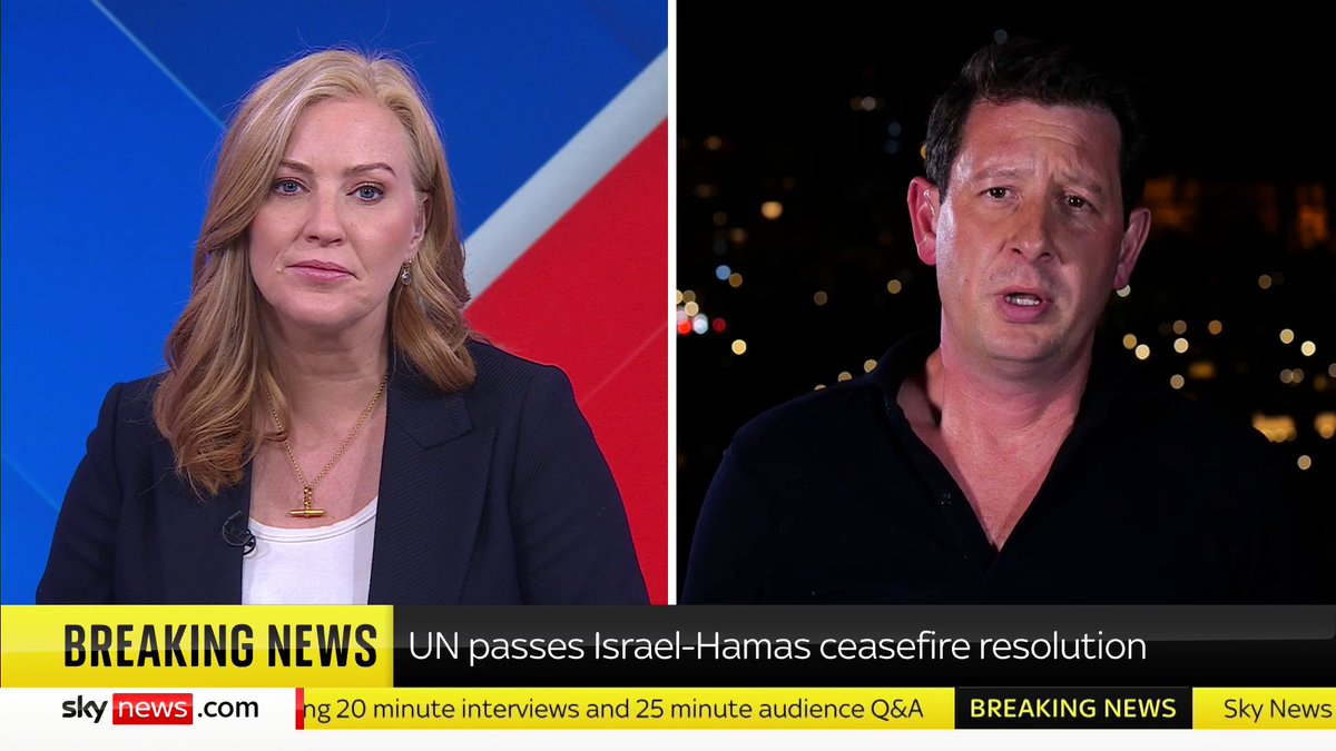 BREAKING: The UN Security Council has just passed a US resolution in support of a full and immediate ceasefire between Hamas and Israel in Gaza, which would see the release of hostages. Sky's Alistair Bunkall explains the significance of this. 🔗 📺Sky 501
