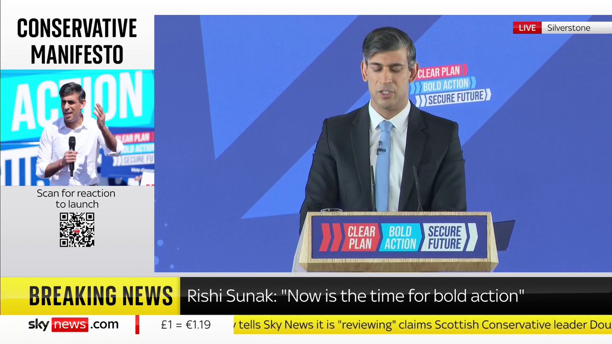 Rishi Sunak has praised self-employed people during his manifesto announcement. He says their taxes "must be cut" and the Conservatives will scrap the main rate of self-employed national insurance if elected. Follow live: 📺 Sky 501