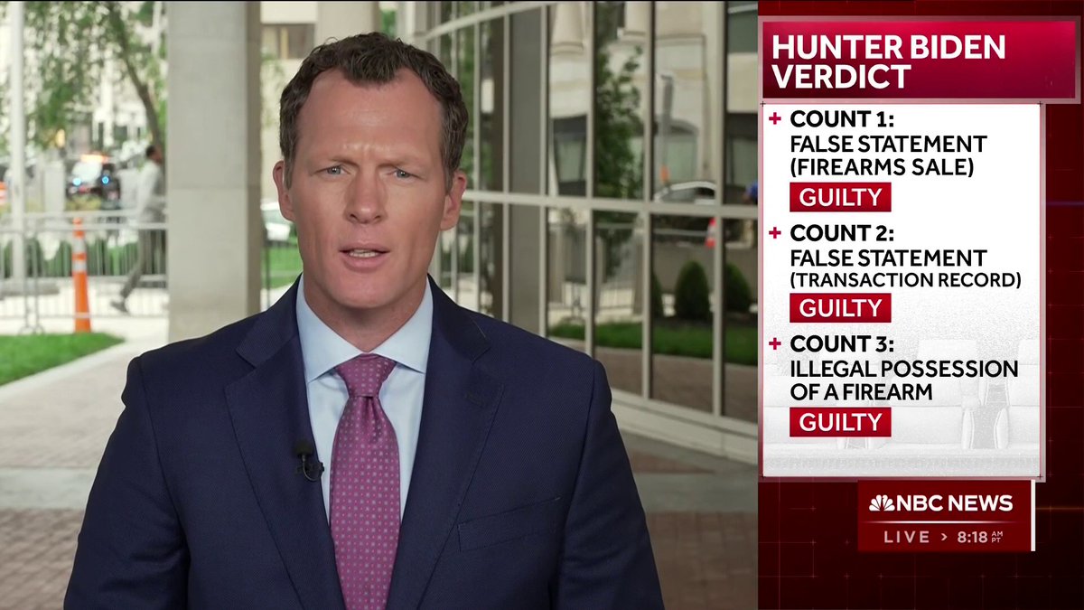BREAKING: Hunter Biden, son of President Joe Biden, is found guilty on all three federal gun charges.