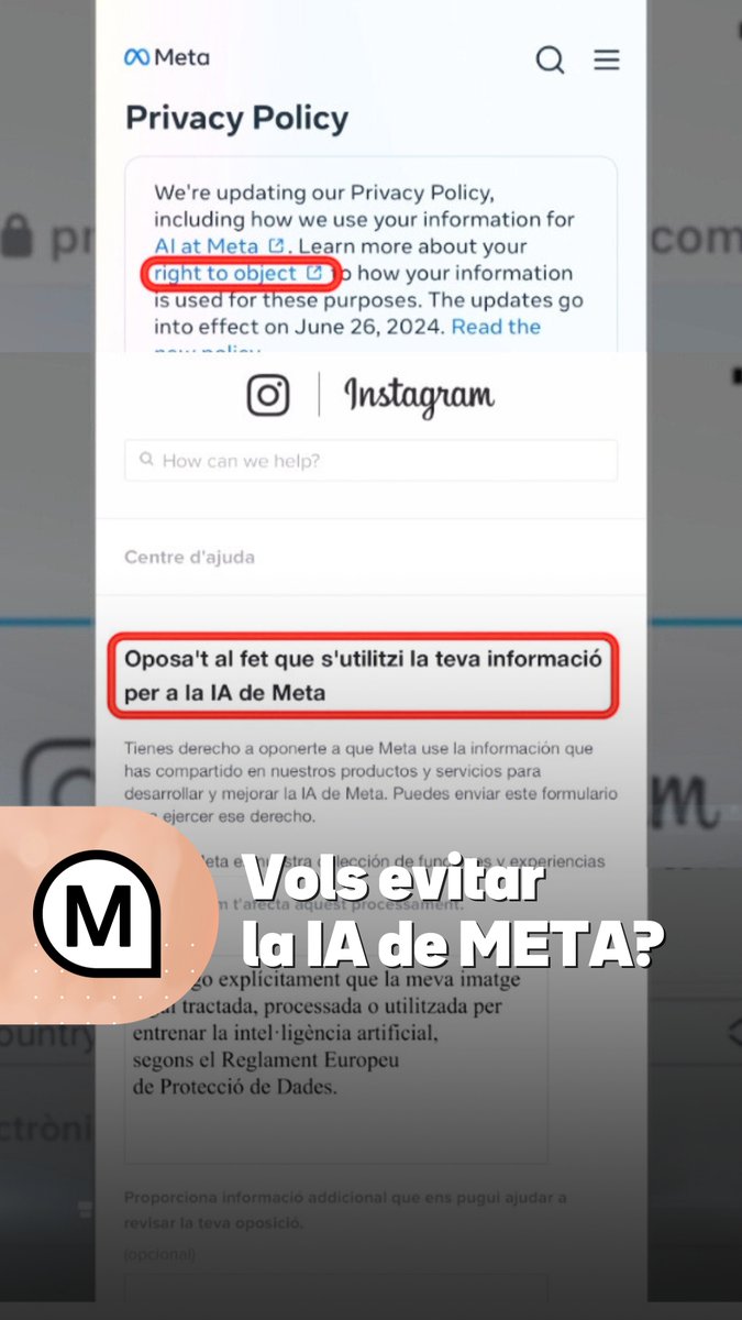 📱 El 26 de juny, META farà servir les nostres dades o fotografies que pengem a Facebook o Instagram per entrenar la seva intel·ligència artificial. Això serà així si, abans, no desautoritzem que les facin servir. I tu, què faràs? #ElsMatins3Cat