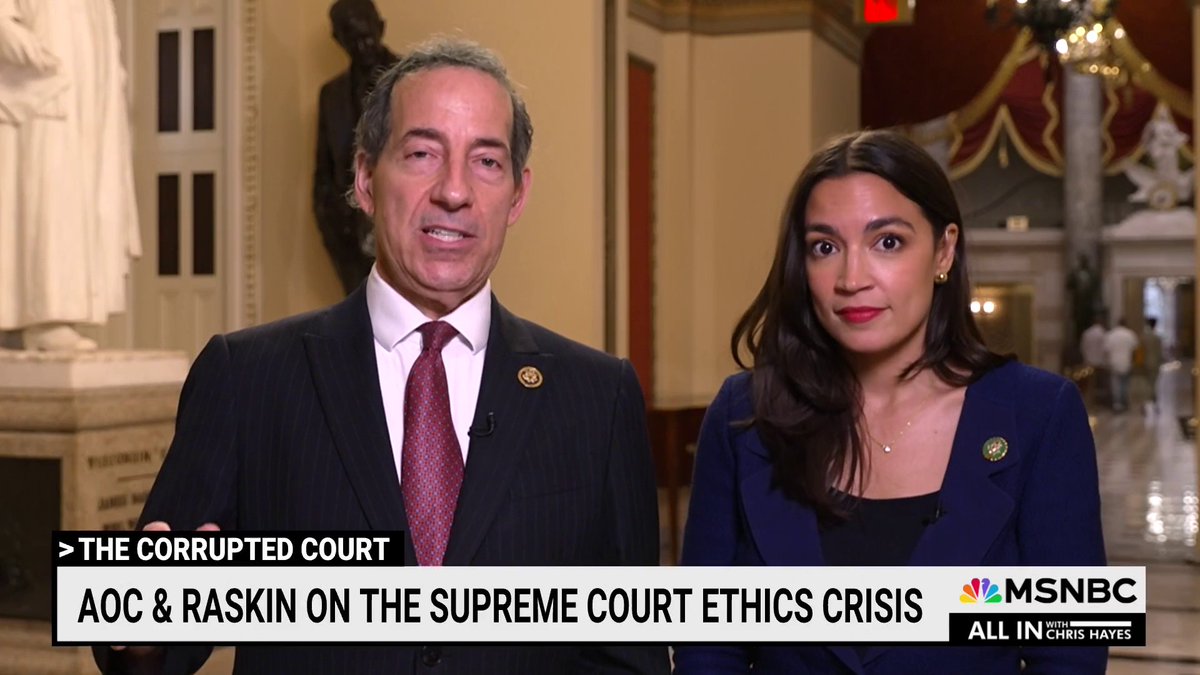 WATCH-- Rep. Jamie Raskin and Alexandria Ocasio-Cortez on their push for a SCOTUS gift rule: “We want a $50 gift ban for U.S. Supreme Court Justices. They make $300,000 a year—pay for your own lunch and pay for your own vacation.”