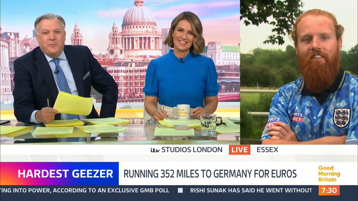 'If you can sort a bed, I can sort dinner!' Can you help Russ Cook? Russ is looking for somewhere to stay around Harwich tonight as he continues his run to Germany to support England at Euro 2024. Susanna Reid | Ed Balls