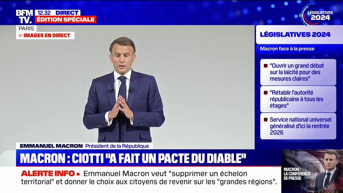 🇫🇷 FLASH "Le #FrontPopulaire est une alliance indécente. Léon Blum doit se retourne dans sa tombe", a déclaré Emmanuel #Macron.