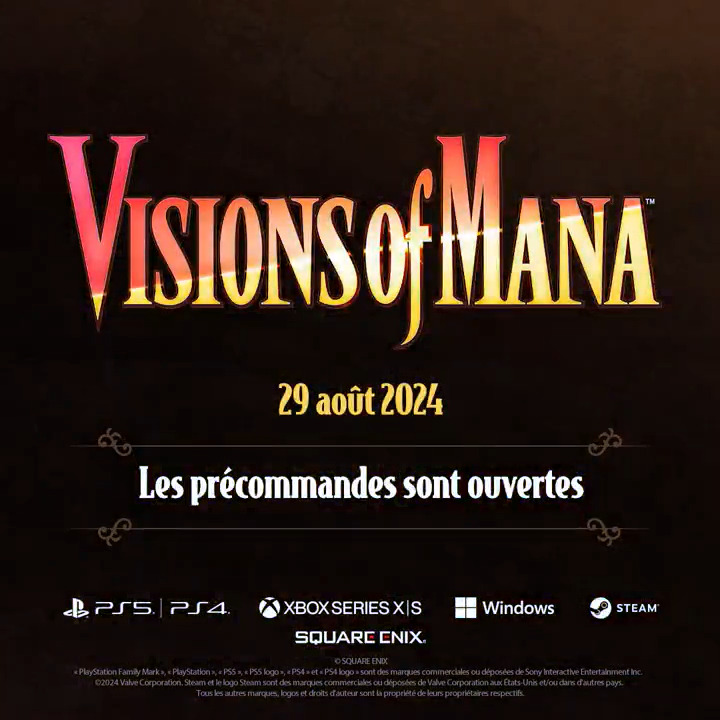 Découvrez une aventure inoubliable ce 29 août avec la sortie de #VisionsOfMana sur PlayStation 5, PS4, Xbox Series X|S, Windows, et Steam !