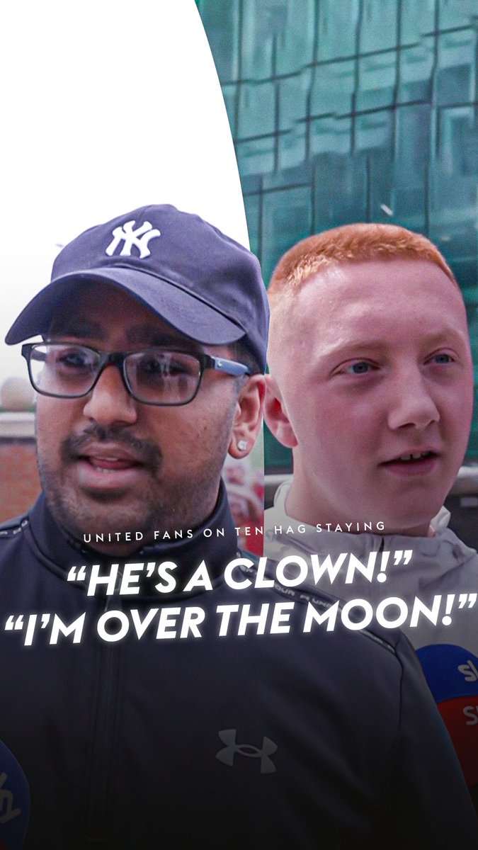 Man Utd fans outside Old Trafford react to the news Erik ten Hag is staying as the club's manager... 👀🔴