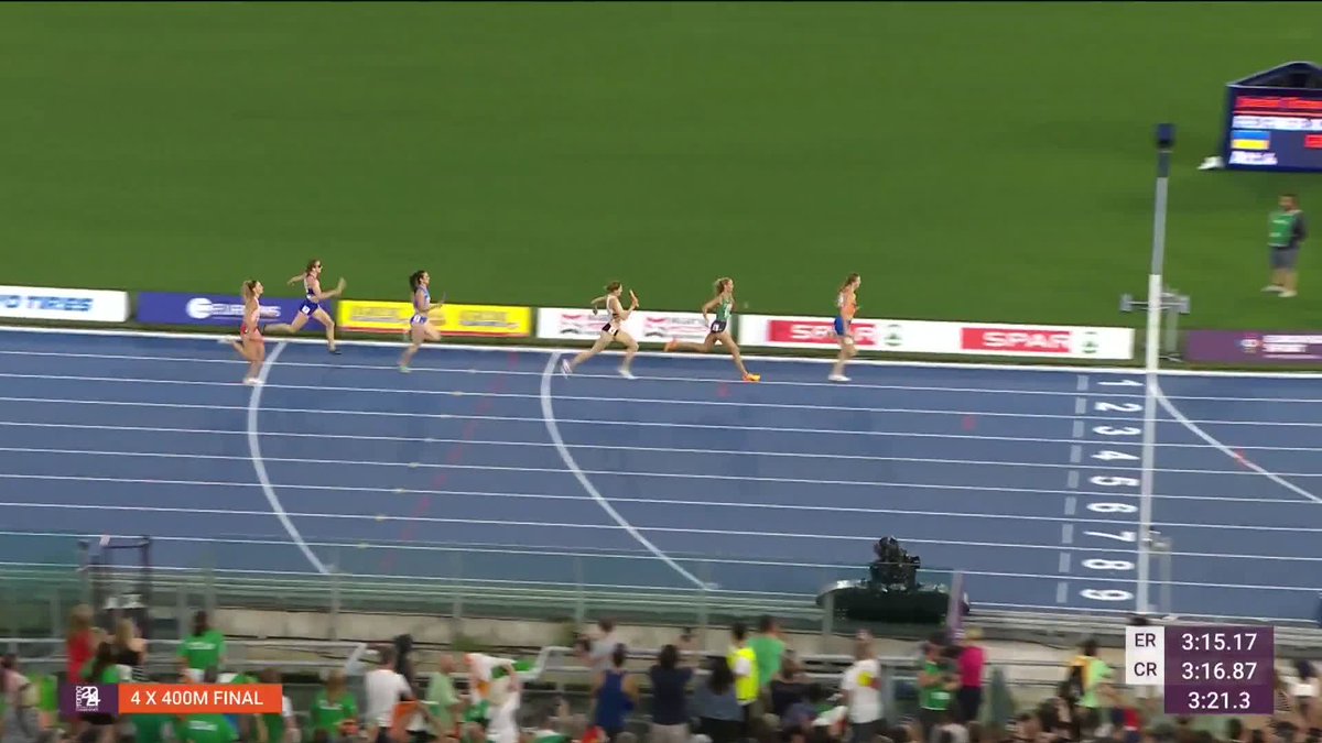 Ireland's women's 4x400m relay team of Sophie Becker, Rhasidat Adeleke, Phil Healy and Sharlene Mawdsley have secured a silver medal at the European Championships in a new Irish record time of 3:22.71.