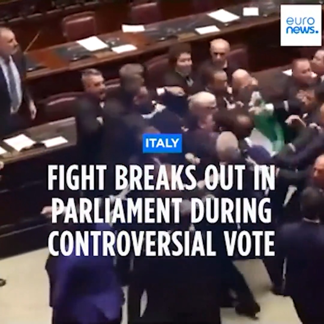 A fight broke out in Italy’s Parliament during a vote on a controversial bill for greater regional autonomy. The brawl started when opposition member Leonardo Donno handed an Italian flag to Minister Roberto Calderoli. Donno was later taken out in a wheelchair.