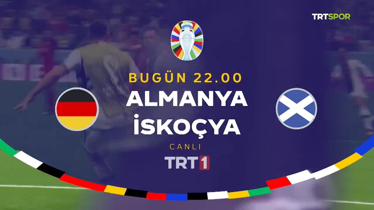 🤩 Büyük gün, sonunda geldi! 🏆 #euro2024 bugün başlıyor, bu büyük heyecan TRT 1'de yaşanıyor... 🆚 Daha önce üç kez kupayı kaldıran ve turnuvaya ev sahipliği yapan Almanya, açılış maçında Ada futbolunun güçlü temsilcisi İskoçya karşısına çıkıyor! 📅 Bugün ⏱️ 22.00 📺 TRT 1