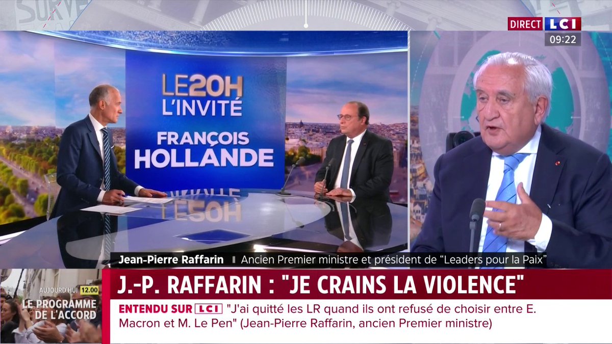🗣️"François Hollande est inexcusable (...) Dans ce contexte là, il n'est pas à la hauteur de sa propre histoire" : Jean-Pierre Raffarin à Elizabeth Martichoux.