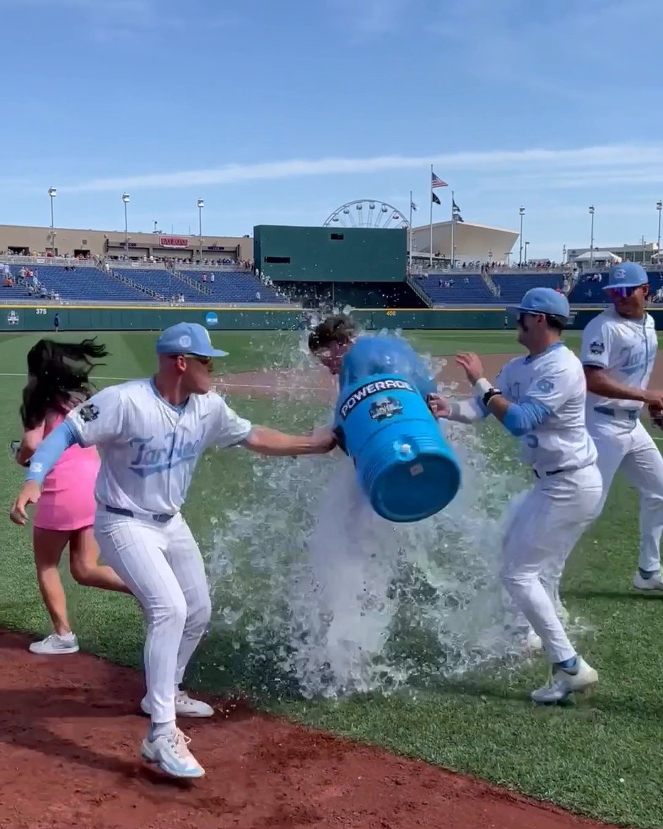 The walk-off. The celebration bath. 🤩🥶 Vance Honeycutt did what Vance Honeycutt does! Carolina Baseball | #MCWS