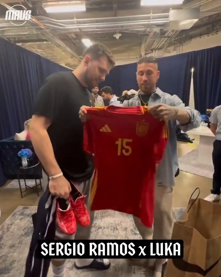 Luka had a special visitor and got some gear before Game 4 🏀⚽️ Sergio Ramos // #OneForDallas #MFFL