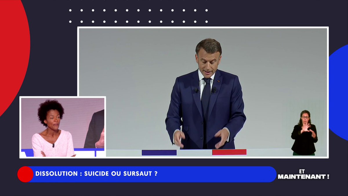 #Dissolution « #Macron a été courageux de revenir au peuple ! Le danger est qu’il y a aujourd’hui d’un côté des antiracistes antisémites et de l’autre des xénophobes. Le peuple ne se reconnaît plus dans ces partis clivants.» #EtMaintenant Rachel KHAN®️