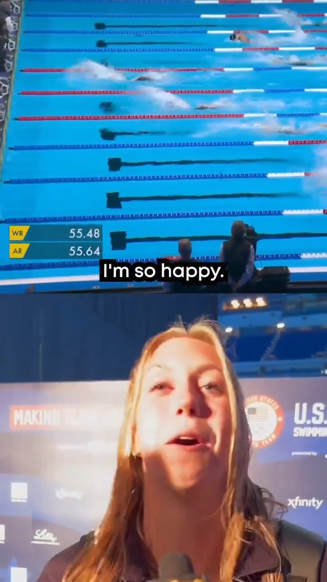 "Over the moon!" Gretchen Walsh reacts to setting a new world record in the 100m butterfly at #SwimTrials24.