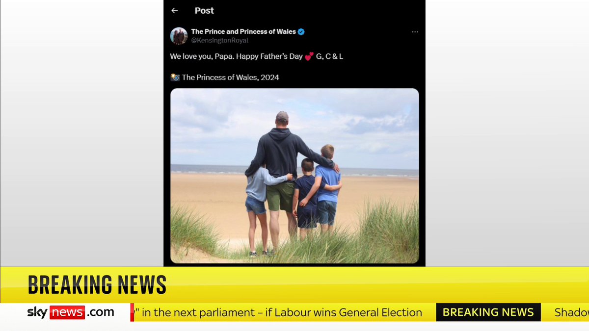 BREAKING: Prince George, Princess Charlotte and Prince Louis have wished their "papa", Prince William, a happy Father's Day in a touching message. "We love you, Papa", the royal children said in a post on Instagram on Sunday. 🔗 📺 Sky 501 and YouTube