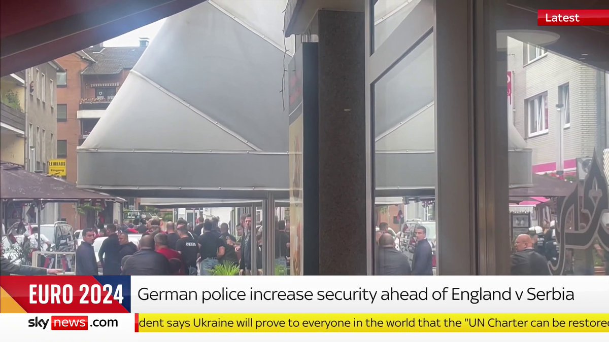 BREAKING: New footage shows wooden tables and chairs being thrown in Gelsenkirchen ahead of England's Euro 2024 game against Serbia Sky's Rob Harris has the latest ⬇️ 📺 Sky 501, Virgin 602, Freeview 233 and YouTube