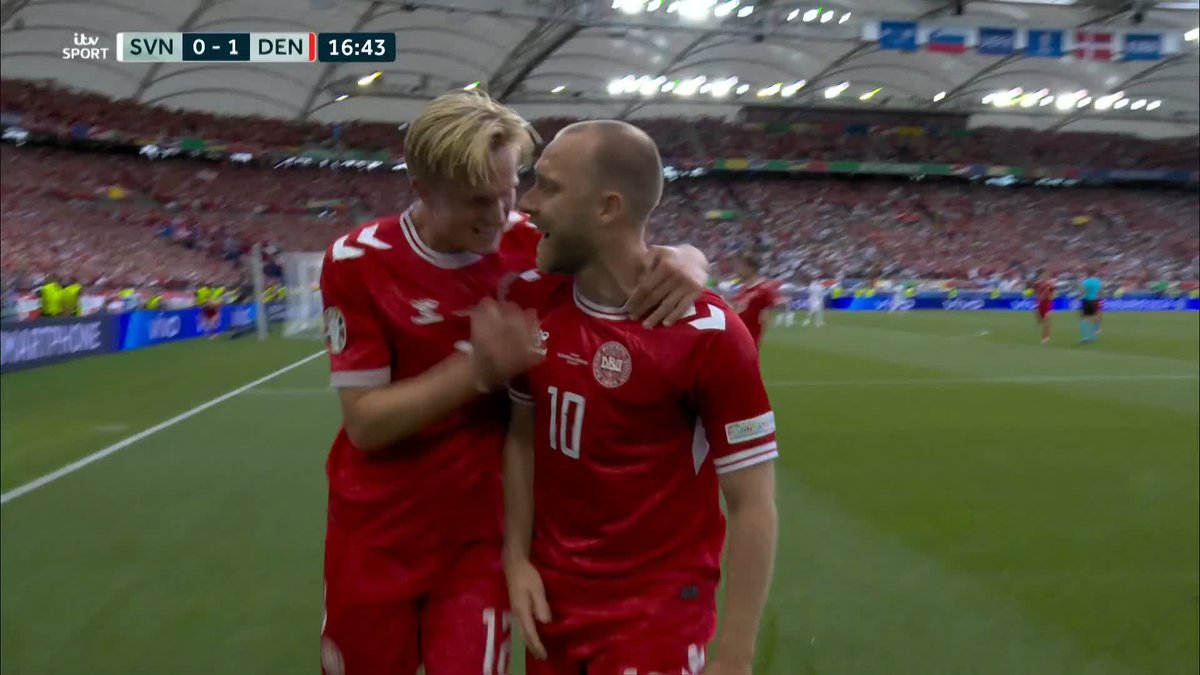 It just had to be him! Christian Eriksen scores on his return to the European Championships 🙌 #Euro2024 | #SVNDEN