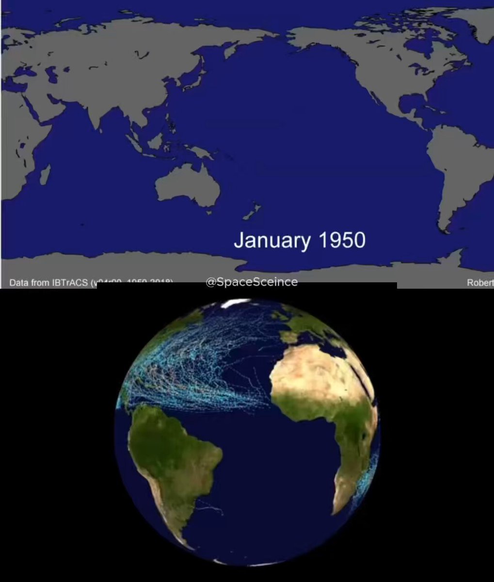 No hurricane has ever crossed the equator, due to the Coriolis force. [🎞️ Robert Rohde]