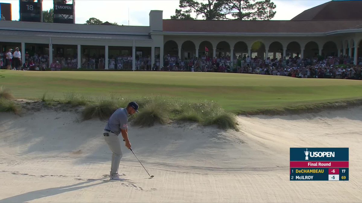 THE BUNKER SHOT OF HIS CAREER! @b_dechambeau has this putt left to win the U.S. Open!