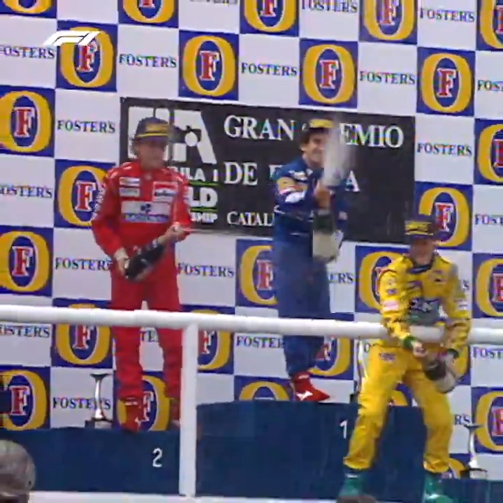 Prost. Senna. Schumacher. Three of the all-time greats, sharing the podium for the one and only time in Spain 👑👑👑 #F1 #SpanishGP