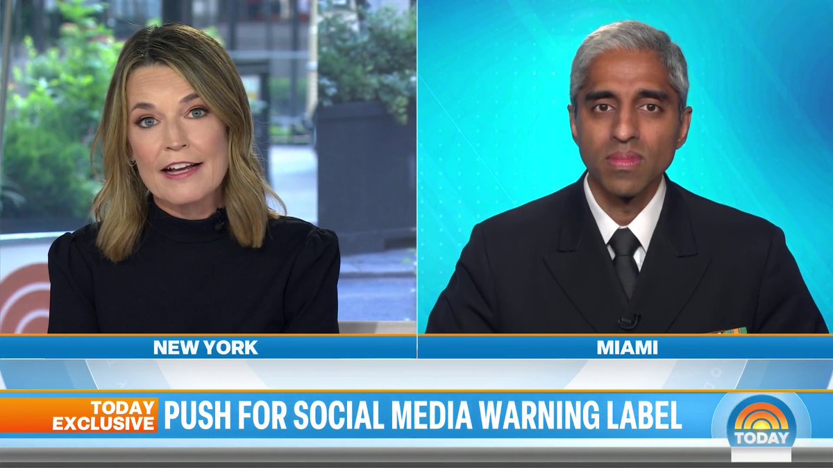 Exclusive: Surgeon General Dr. Vivek Murthy speaks on TODAY about his push for social media to require a warning label and the mental health concerns of social media. “A warning label would help parents to understand these risks,” U.S. Surgeon General tells Savannah Guthrie.