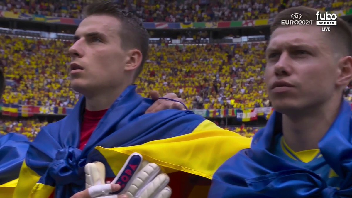 UKRAINE’S national anthem carrying more emotion on the world stage. Each player draped in the flag of their nation, using this moment as an act of unity and defiance. 🇺🇦💛