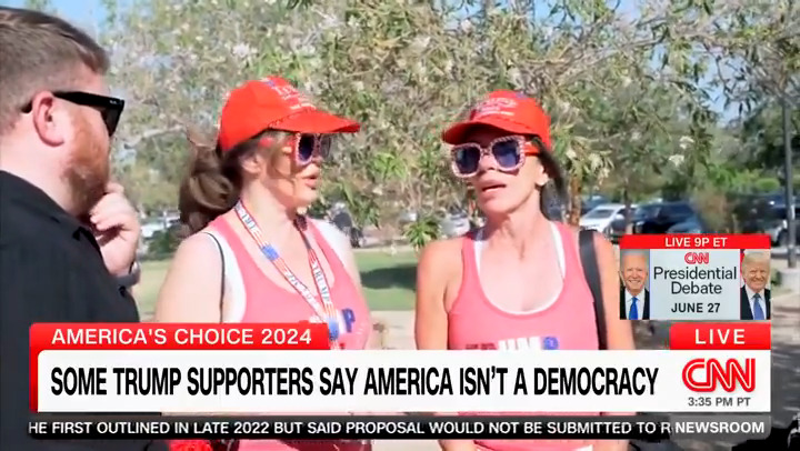 Trump supporters correct CNN and explain that we’re not a Democracy, we’re a Constitutional Republic. CNN loses their minds and suggests that saying that is a threat to Democracy.