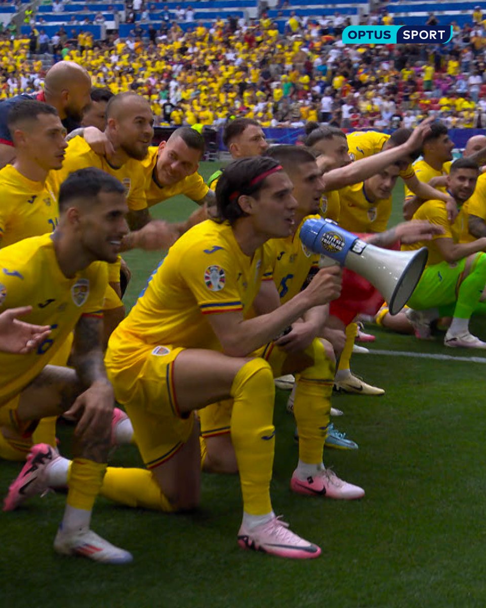 Romania celebrating their biggest-ever major tournament win with their fans is pure vibes 💛 Had the Munich Football Arena pumping. #EURO2024 #OptusSport
