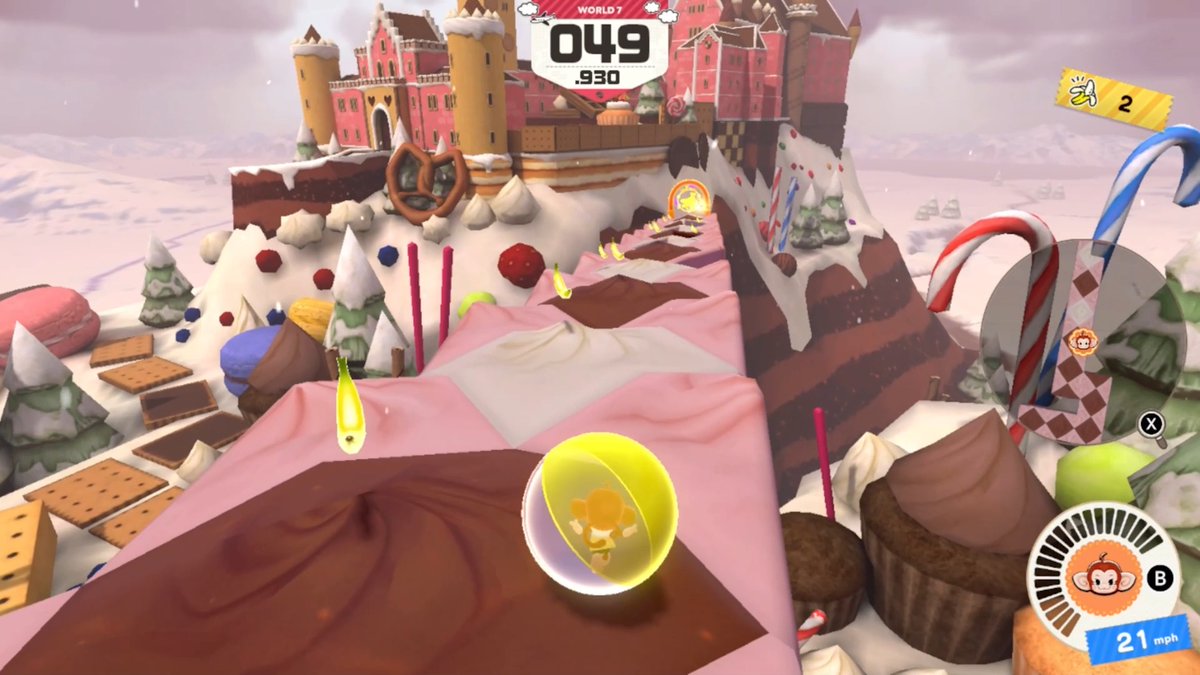 This scenery is deliciously distracting! 😋 Watch where you roll, someone took a *slice* out of the stage. 🍰