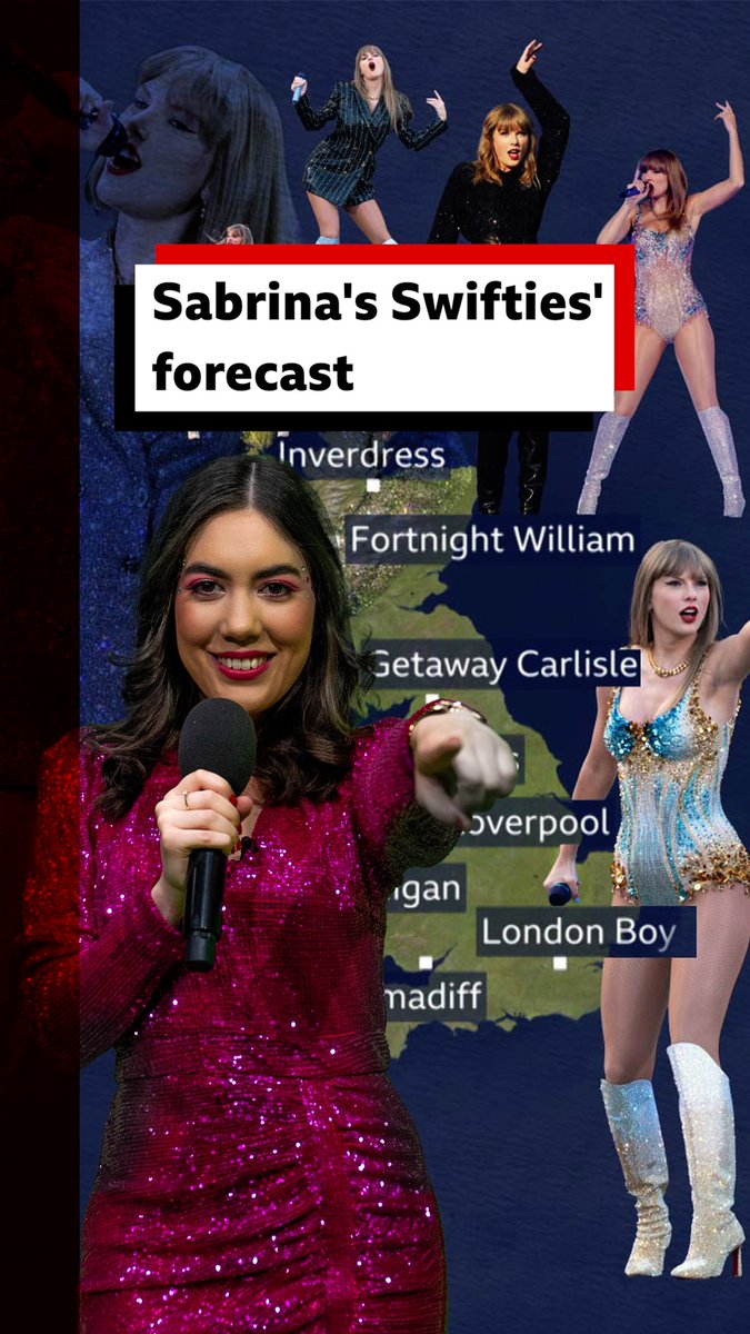 🌦️ Ahead of Taylor Swift ‘s show in Cardiff tomorrow night, BBC Wales 🏴 weather presenter and Swiftie Sabrina Lee gave a special weather forecast for Tuesday #CardiffTSTheErasTour