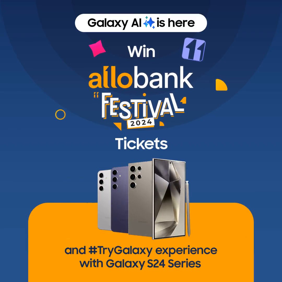 ❗WIN tickets for AlloBank Festival 2024 and #TryGalaxy experience with #GalaxyS24 during the concert for 10 lucky winners! Reply this tweet with the template below. Don’t forget to follow Samsung Indonesia &amp; Allo Bank, and use hashtags #GalaxyAI #GalaxyS24XAlloBank #GalaxyS24 Series