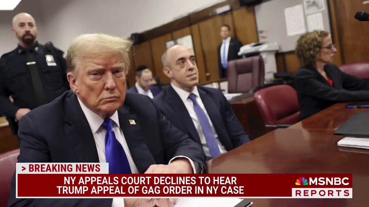 BREAKING: NY Appeals court denies Trump request to hear appeal of gag order in criminal hush money trial.