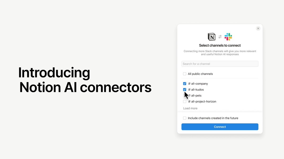 Incoming!🚨 Your last ever emergency ding 🔔 Introducing Notion AI connectors. You can now pull knowledge directly from your company Slack—all without leaving your current flow state. Less toggling, fewer tools. Slack rolling out today, Google Drive and others coming soon 👀