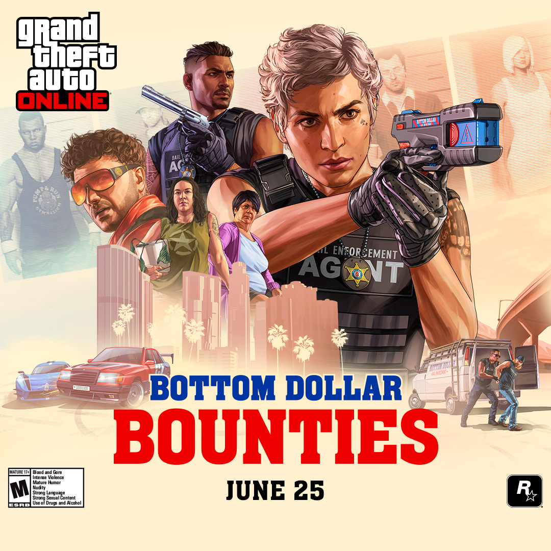 Run down all manner of reprobate scum in GTA Online: Bottom Dollar Bounties — arriving June 25.