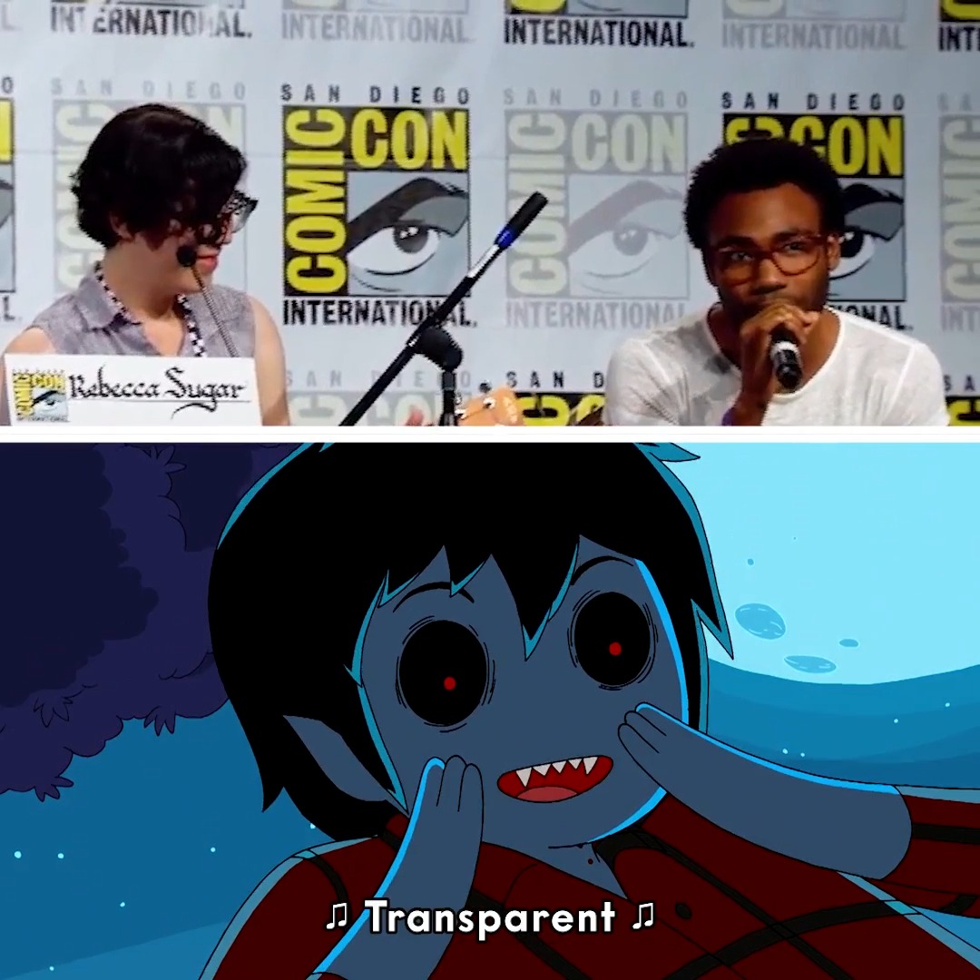 Throwback to @DonaldGlover x @RebeccaSugar singing Bad Little Boy at #SDCC 2013 🧛🎸🖤 #CartoonNetwork #AdventureTime #DonaldGlover #RebeccaSugar #MarshallLee #FionnaandCake #songs #music