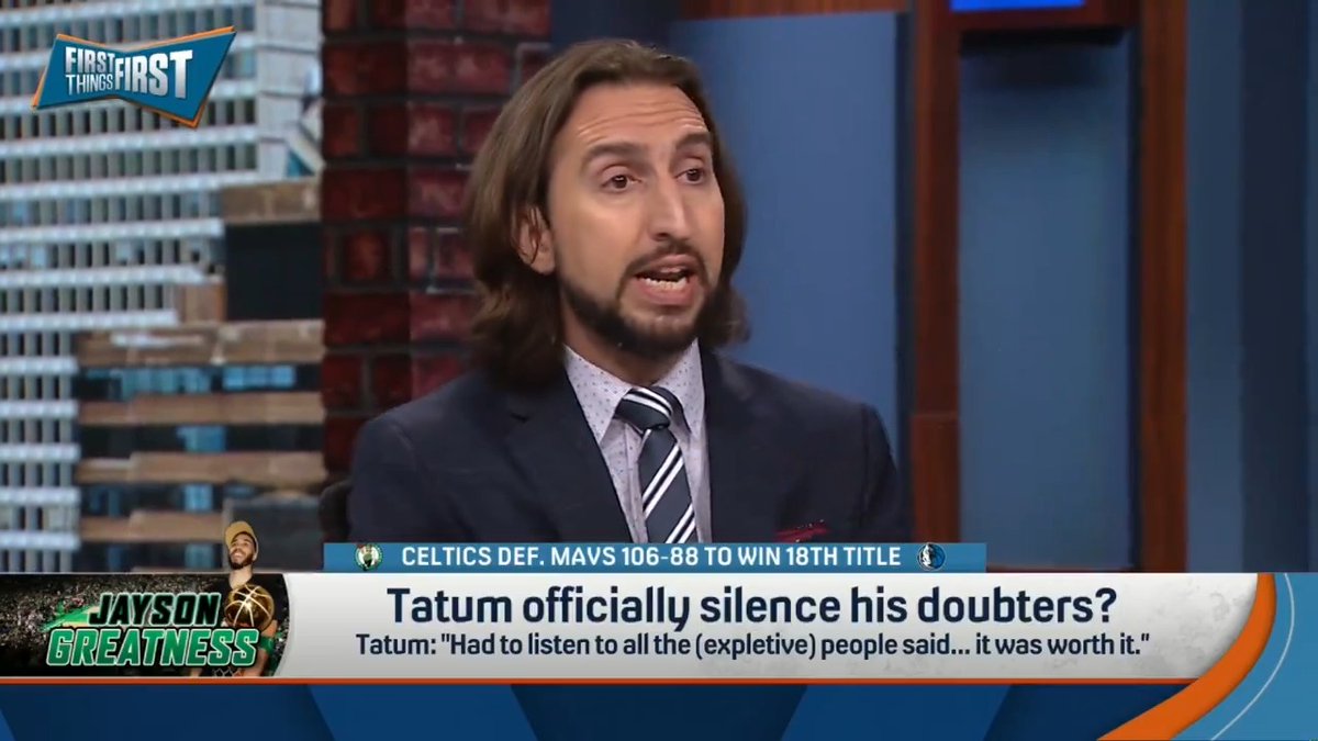 Did Jayson Tatum officially silence his doubters? "Yes and no. By definition you can win a title with him as your best player. But now, this question exists: is Tatum the Celtics best player? It's a viable opinion if someone says, 'Brown is better than Tatum.'" — nick wright