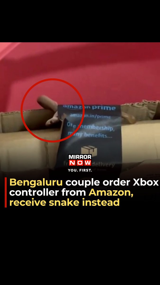 #Watch: In a shocking incident on Sunday, a family in #Bengaluru received a live spectacled #Cobra with their #Amazon order for an Xbox controller. The venomous #snake was fortunately stuck to the packaging tape, preventing any harm to the family. The couple recorded a video and shared it on social media which then went #viral. Responding to the customer's video, the company responded, "We're sorry to know about the inconvenience you've had with the Amazon order. We'd like to have this checked. Please share the required details here, and our team will get back to you soon with an update." #Trending #Shocking