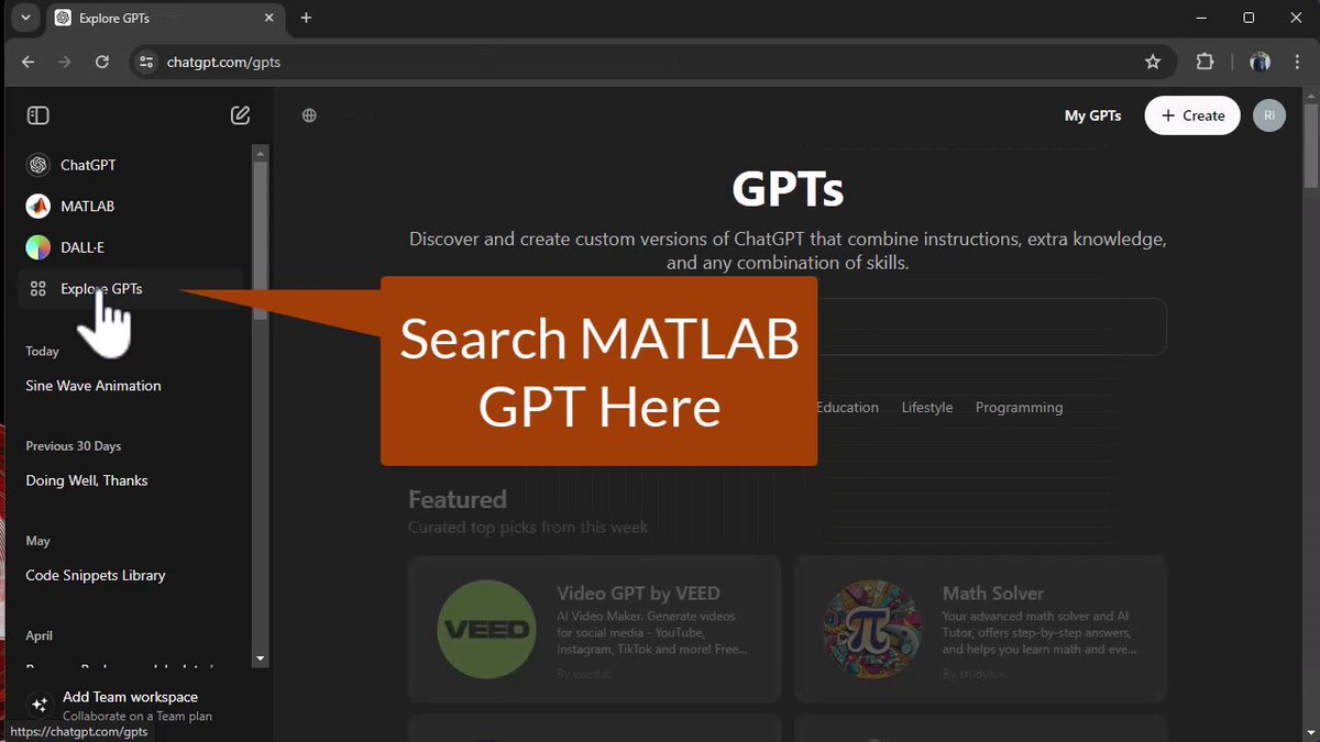 Try the new MATLAB GPT at ChatGPT