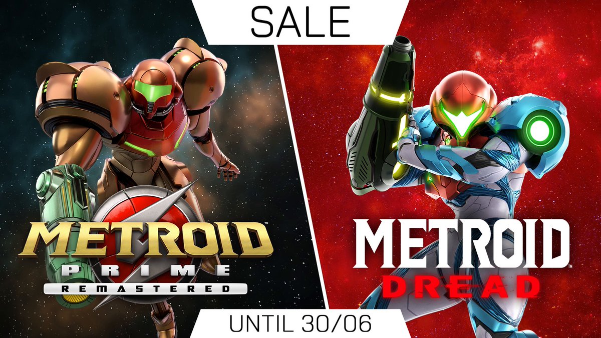 Suit up for less with Samus Aran's adventures on #NintendoSwitch! #MetroidDread and #MetroidPrimeRemastered are both discounted on Nintendo #eShop until June 30th. See the discounts 👇