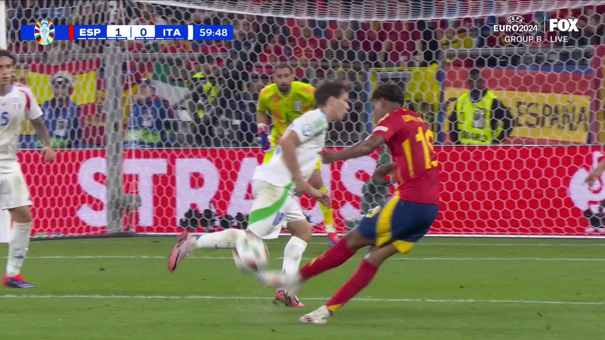 Yamal just inches away from doubling Spain's lead with this ROCKET 🚀