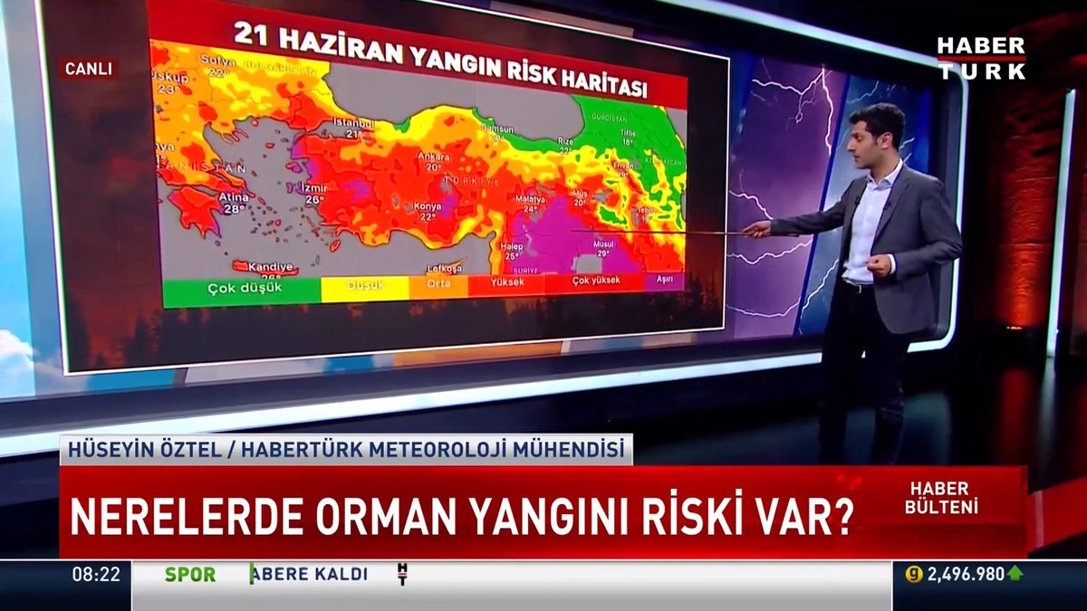 🌡Bugün yurtta hava nasıl olacak? 🔥Nerelerde orman yangını riski var? Habertürk TV Meteoroloji Mühendisi Hüseyin Öztel #HaberBülteni'nde Nur Köşker'e anlattı.