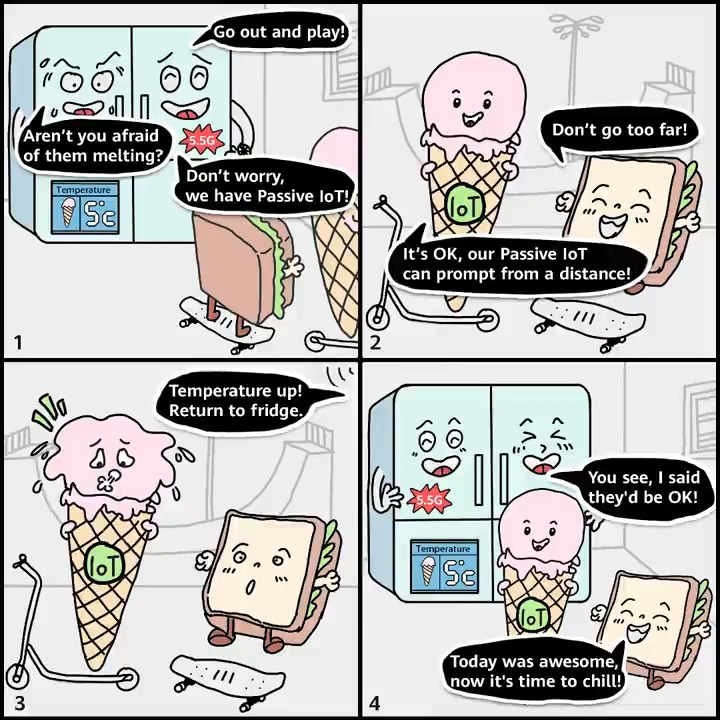 DYK: Passive IoT combines cellular communications and passive tagging, enabling long-distance coverage with low-cost terminals. It is expected to facilitate the connection of tens of billions of Passive IoT devices! #Huawei #InnovateForImpact #GoIntelligent #TechToon