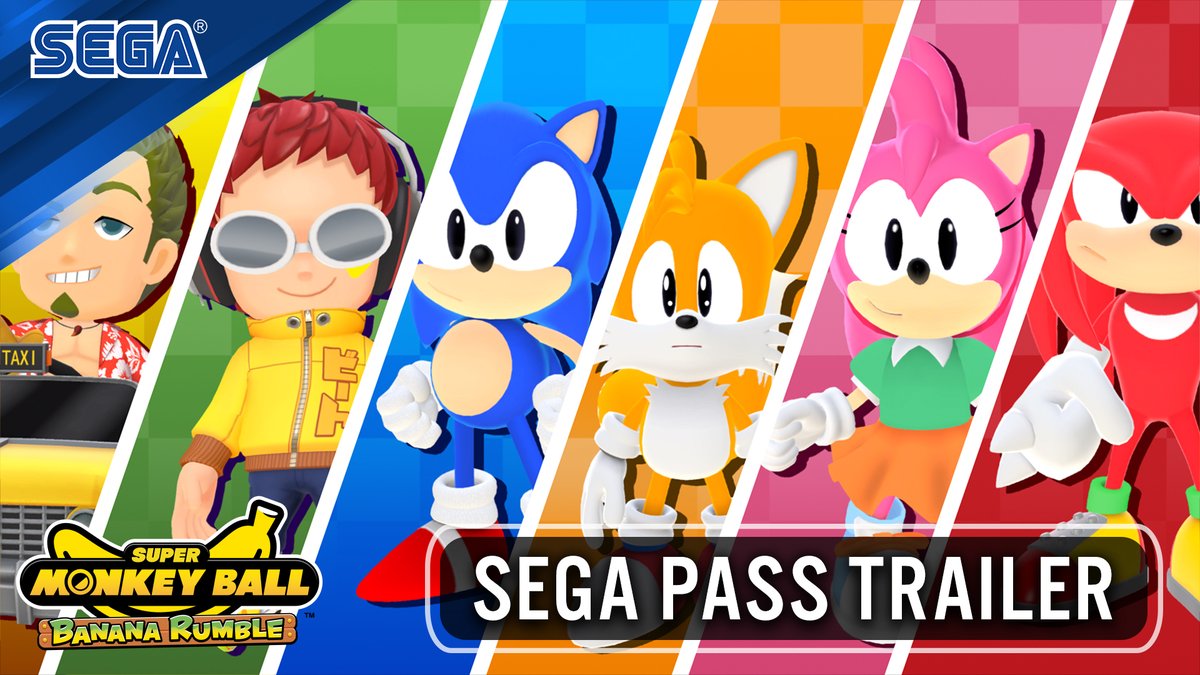 Sonic, Tails, Knuckles, Amy, Axel, and Beat enter the rumble as part of the SEGA PASS for Super Monkey Ball Banana Rumble! Includes 15 individual items to deck out your monkey in costumes such as Shadow, NiGHTS, Gilius, Majima and Akira! Pre-order 🍌 >